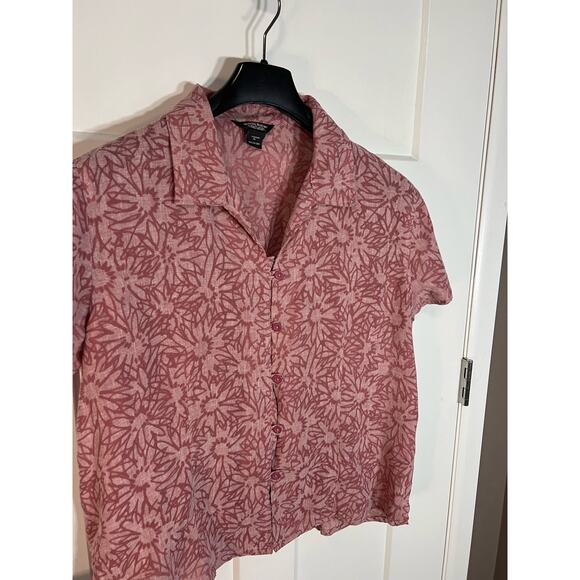 Woolrich women’s linen blend shirt sleeve button floral blouse‎ SZ XL pink boho - Picture 1 of 7